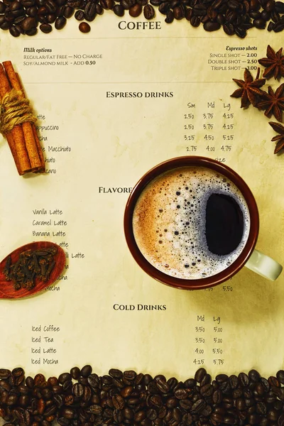 Koffie Espresso-kopje café menu — Stockfoto
