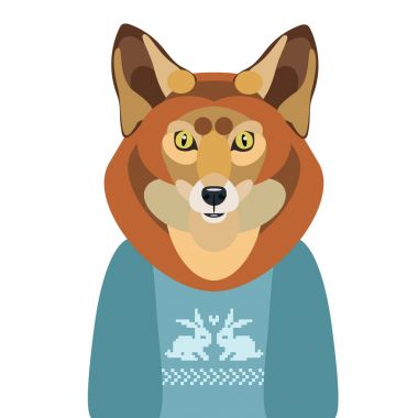 bir kazak beyaz arka plan üzerinde şirin bir Fox vektör çizim