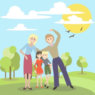 vektör çizim şirin bir aile tatil Park