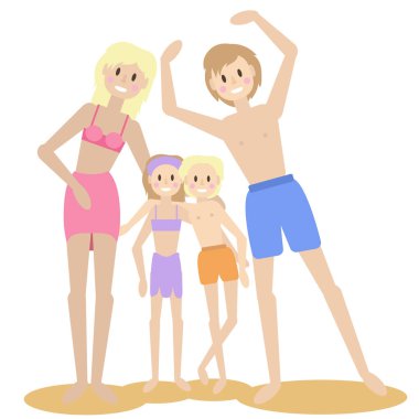şirin bir aile tatil vektör çizim 