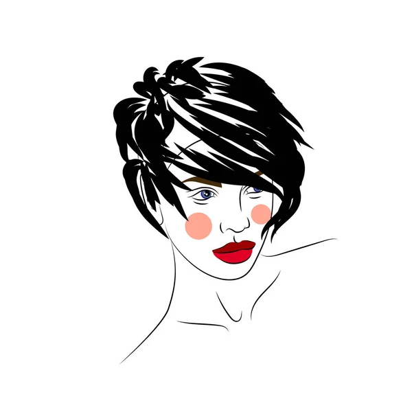 Illustration Vectorielle Fille Avec Belle Coiffure Logo Portrait — Image vectorielle