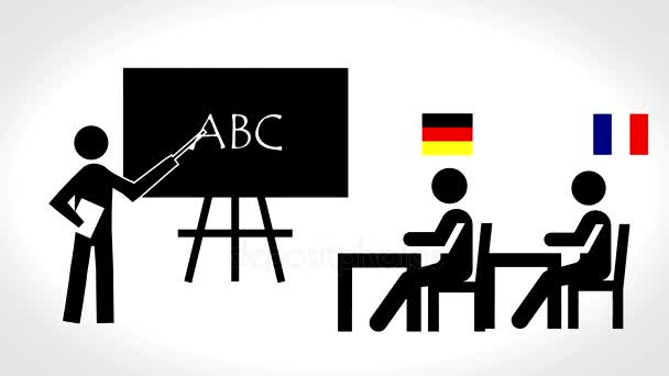 Mezinárodní vzdělávání, animace grafických videoklip, symboly, značky, loga, mapy, — Stock video