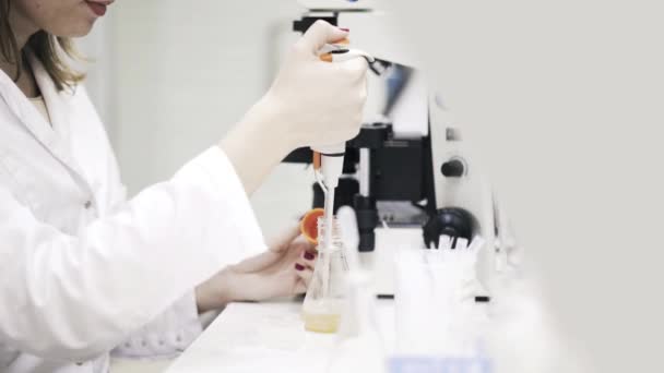 液体を調べる女性科学者 — ストック動画
