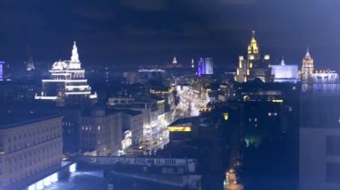 Moskova gece cityscape, Rusya Federasyonu