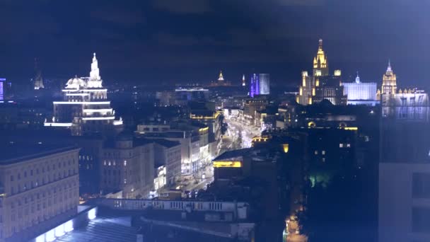 Moscú paisaje urbano nocturno, Rusia — Vídeo de stock