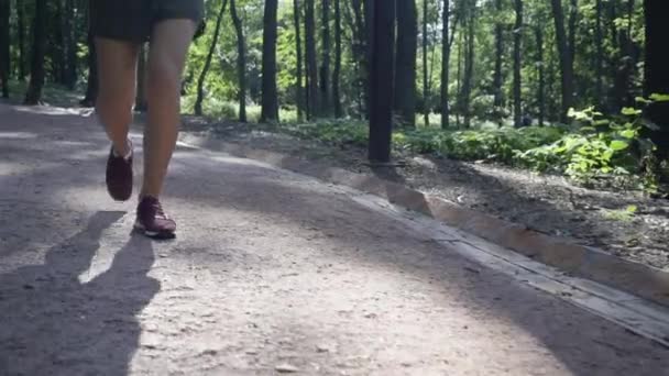 Gambe di una giovane donna irriconoscibile che corre in un parco — Video Stock