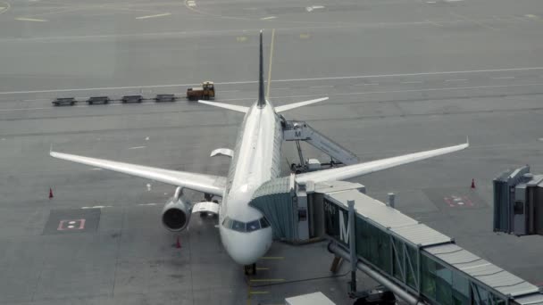 Munich, Germany - July 2019: Top view gimbal shot of plane with a passenger captain — стокове відео