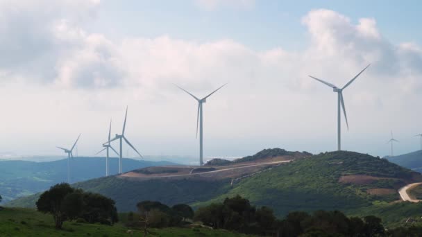 Wind power stations on mountains and hills — Stock Video