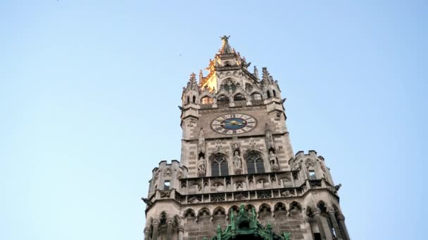 Gimbal riprese in tempo reale di New Town Hall su Marienplatz il centro della città di Monaco di Baviera. Il municipio sono simboli della città, Germania . — Video Stock