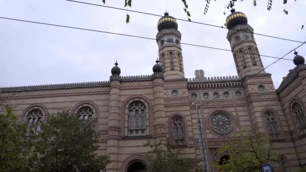 Gimbal serpenyő balról jobbra a Dohany utcai zsinagógától. — Stock videók