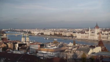 Gimbal pan shot of Budapest Parliament shot from above