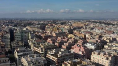 Aerial view of residential district of Rome, Italy. Tilt up panoramic shot.