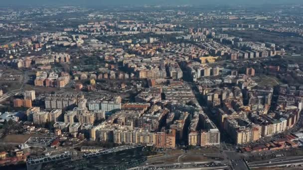 Aerial view of residential district of Rome, Italy. Tilt up panoramic shot. — Stok video