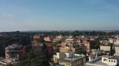 Aerial view of residential district of Rome, Italy. Tilt up panoramic shot.