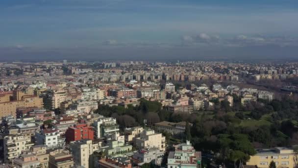 Aerial view of residential district of Rome, Italy. Tilt up panoramic shot. — Stok video