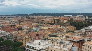 Aerial view of residential district of Rome, Italy. Tilt up panoramic shot.