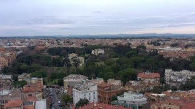 Aerial view of residential district of Rome, Italy. Tilt up panoramic shot.