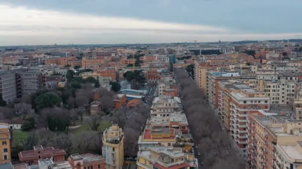 Aerial view of residential district of Rome, Italy. Tilt up panoramic shot. — Stock video