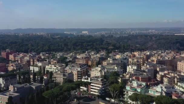 Aerial view of residential district of Rome, Italy. Tilt up panoramic shot. — Stok video