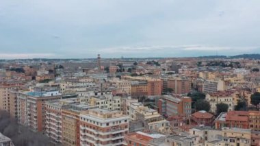 Aerial view of residential district of Rome, Italy. Tilt up panoramic shot.