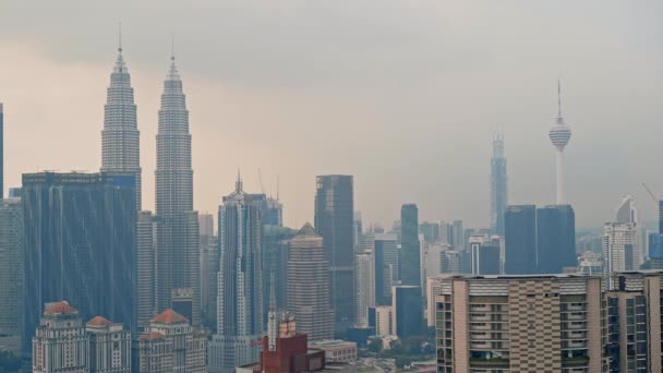 Locked down shot of modern skyline of Kuala Lumpur. Real time panorama skyline of KL downtown. — Stock Video