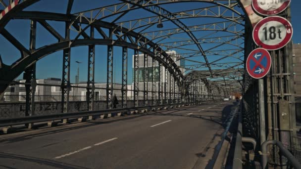MUNICH - NOVEMBER 20: Locked down real time shot of a road bridge in Munich. Traffic on the bridge on an autumn day, November 20, 2018 in Munich. — Αρχείο Βίντεο