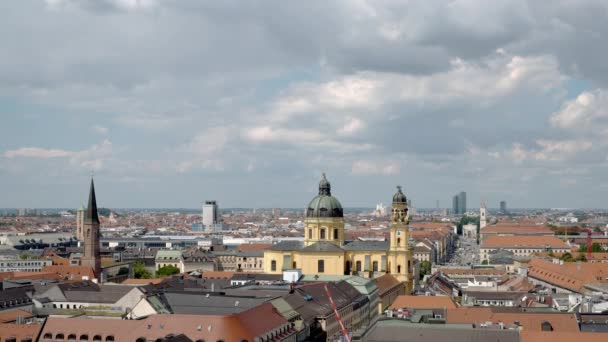 Aerial view of Munich and Theatine Church of St. Cajetan — Stock Video