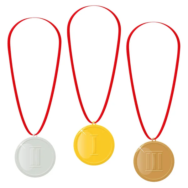 금은 또는 청동 메달. 승리에 대 한 보상입니다. 경쟁에 있는 성과. — 스톡 벡터