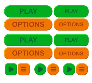 Set oyun düğmesi. Seçenekleri ve yeşil ve turuncu renk oyunda.