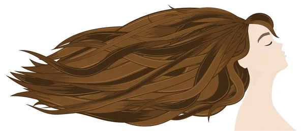 Extensões de cabelo no salão profissional. Perfil de bela morena com cabelos longos . — Vetor de Stock