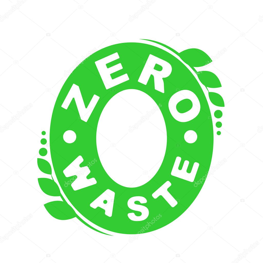 Logo or badge of zero waste. Garbage processing and recycling. Ecology green symbol