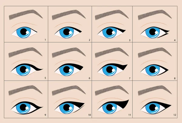 Rodzaje strzałek eyeliner Makijaż permanentny — Wektor stockowy