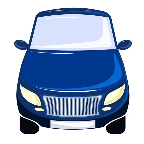 Illustrazione vettoriale auto blu, vista frontale, paraurti, parabrezza e cofano — Vettoriale Stock