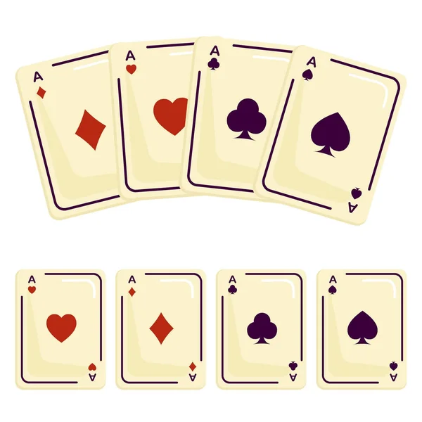 Quatre as jouant aux cartes pique. Attributs magicien — Image vectorielle