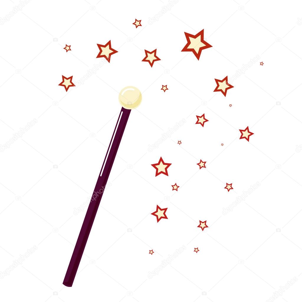 Magic wand with small stars, attribute magician.