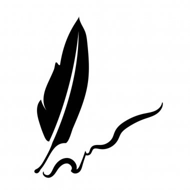 Vintage kalem tüy yazar sembol, edebiyat simgesi, günlüğü işareti, siyah illüstrasyon,