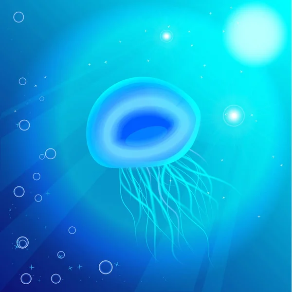 Meduzy lub medusa - morskich zwierząt pod wodą, niebieski ilustracja ocean i morze z planktonem, — Wektor stockowy