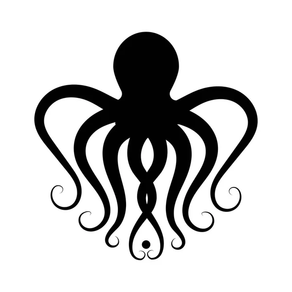 一只章鱼的黑色剪影海鲜餐厅或冷冻产品的标识。潜水或水族馆标志 — 图库矢量图片
