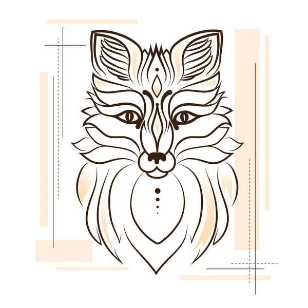 Ilustración estilizada de un zorro para un tatuaje. Estilo lineal — Archivo Imágenes Vectoriales