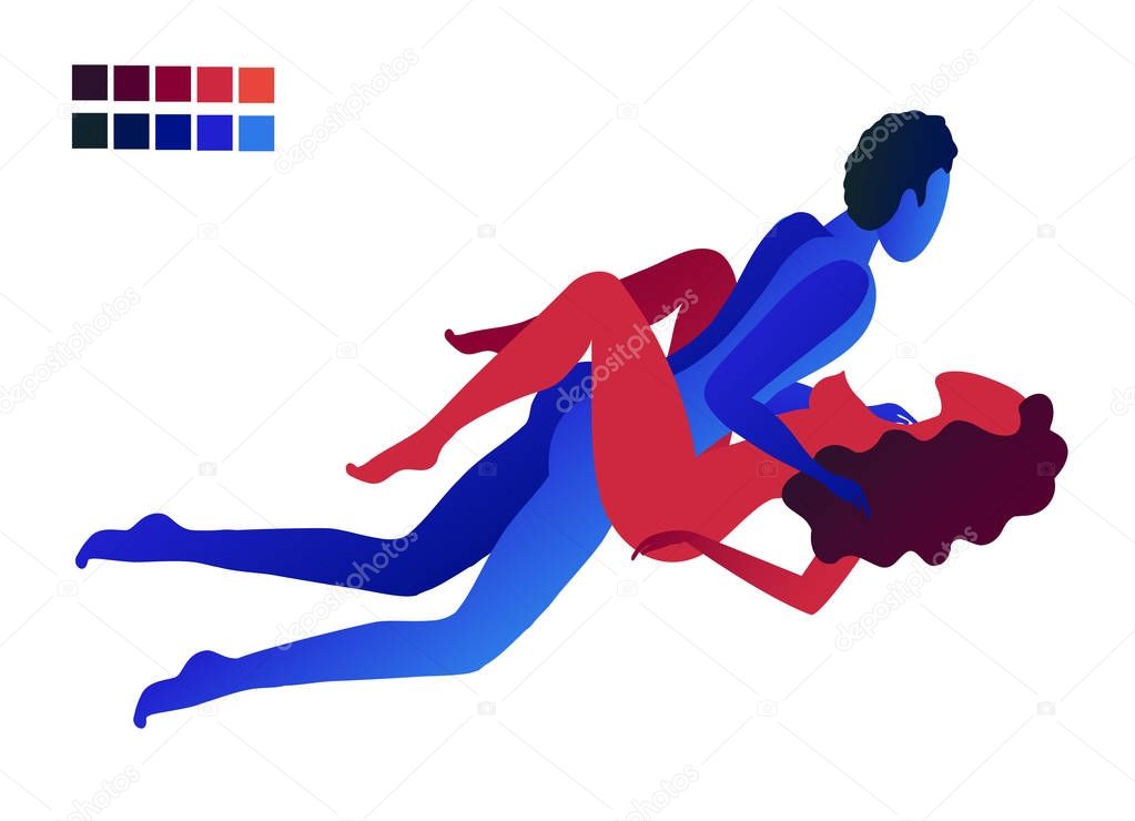 The couple has sex. pleasure from orgasm. Illustration of the Missionary Pose for the Kama Sutra