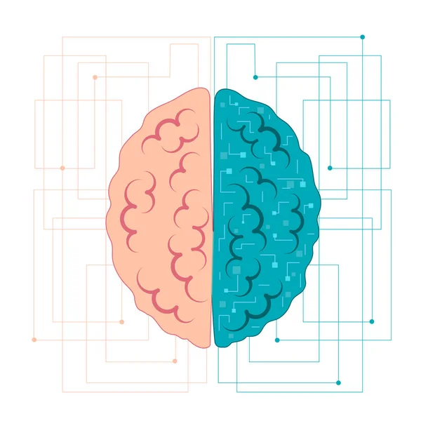 인공 지능의 두뇌입니다. 왼쪽과 오른쪽 반구 신경 연결 — 스톡 벡터
