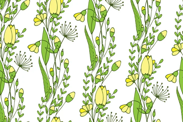 Een naadloze voorjaar patroon bestaande uit bloemen en knoppen. Eindeloos behang — Stockvector