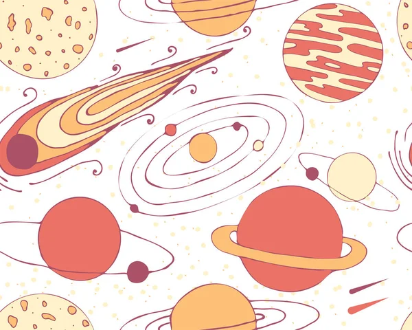 seamless pattern of space objects. Planets and Comet