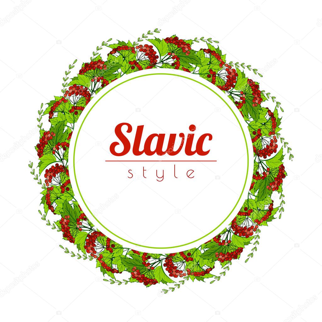slavic ornament with bunches viburnum of red berries.