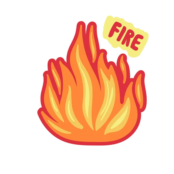 Isolated fire sticker. bright Flame on white — Stock Vector