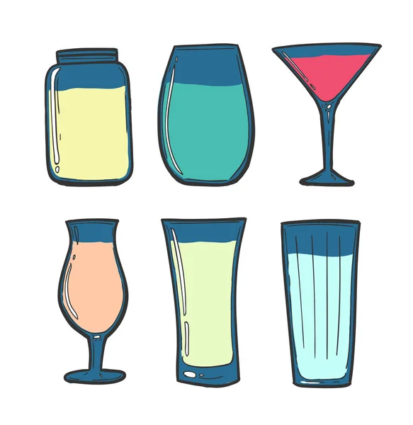 Cocktails color set. Summer drinks. Milkshakes and smoothies in glasses. Refreshing cocktails — Stock Vector