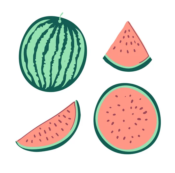 Watermelon is cut. Set of slices of ripe watermelon. Summer Fruit — Stock Vector