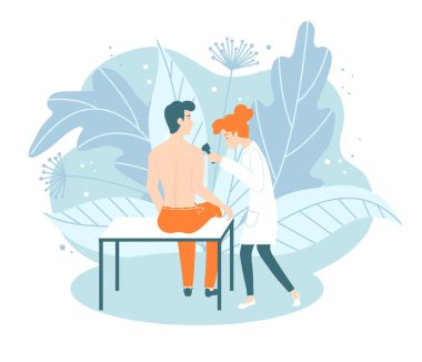 Medical procedure dermatoscopy. A dermatologist examines a patients skin.