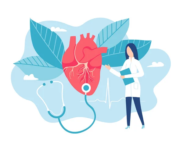 Cardiologist listens to a heartbeat. Healthy heart. Cardiology — Stock Vector