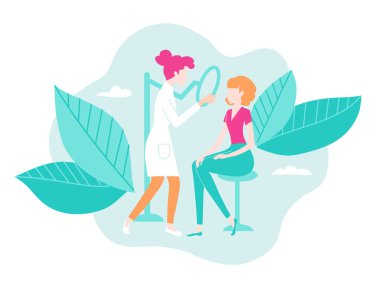 Medical procedure dermatoscopy. A dermatologist or cosmetologist examines a patients skin.